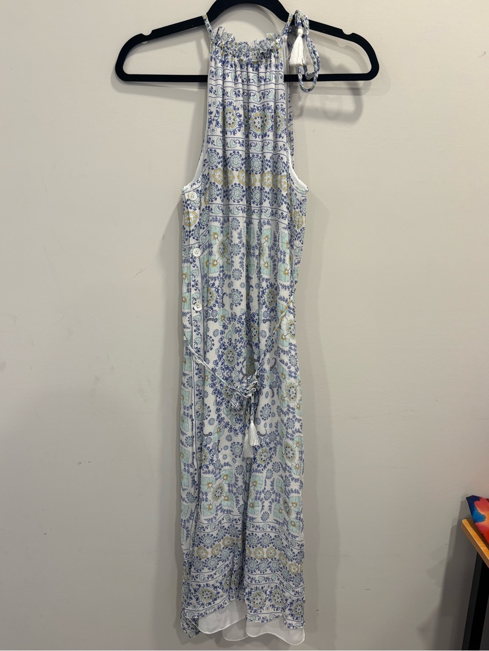 Joie Blue & Yellow Floral Tassel Dress